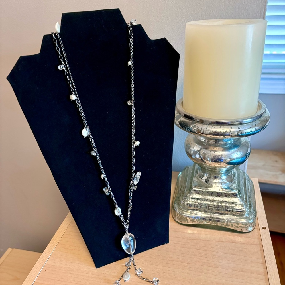Silpada .925 Sterling Silver Long Necklace with Mother of Pearl & Glass Beads